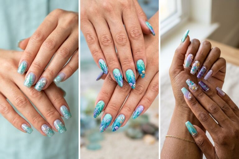 18 Disney Nails Princess Ariel Ideas with Mermaid Colors and Shine